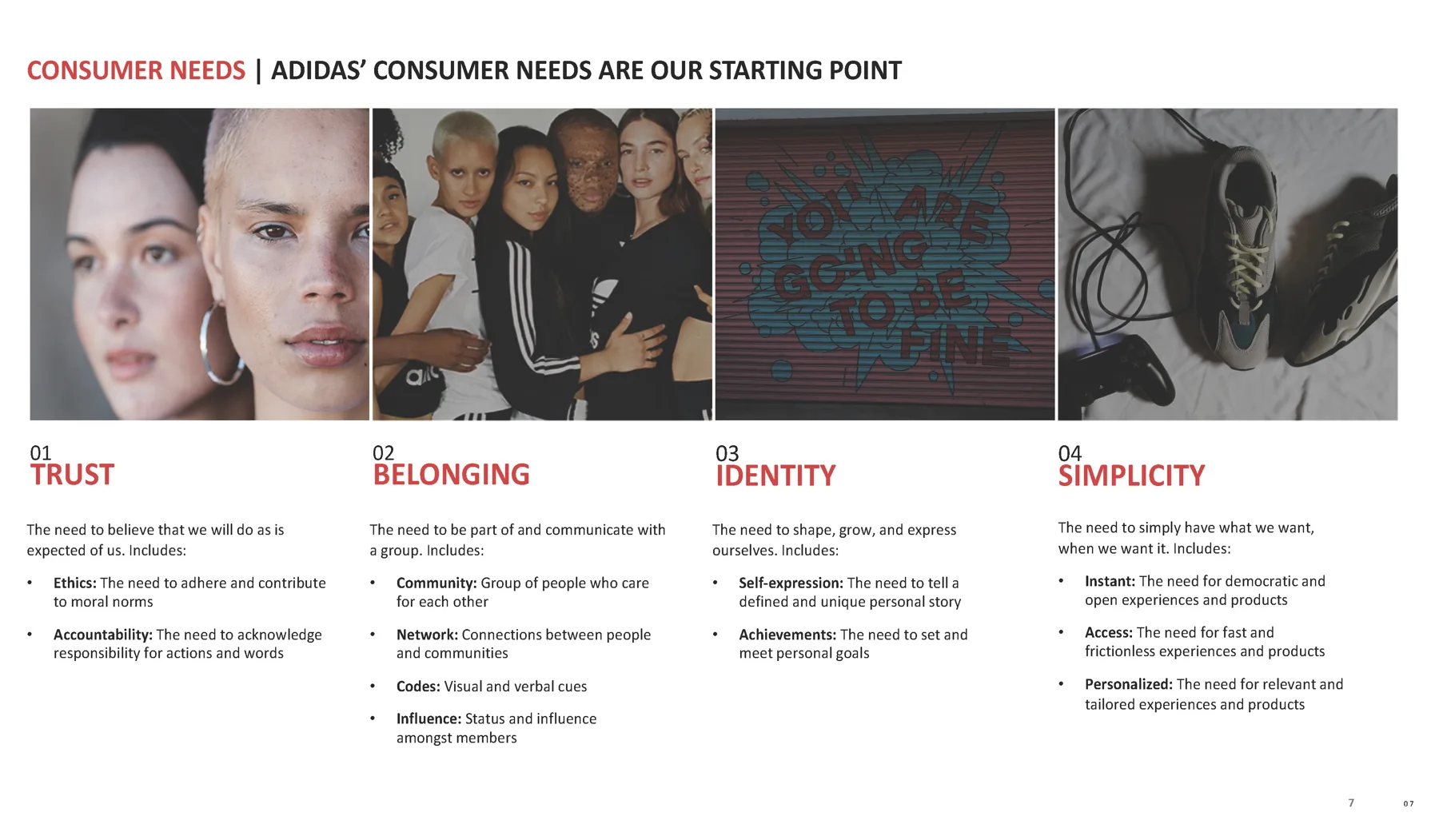 consumer-needs research: trust, belonging, identity and simplicity.
